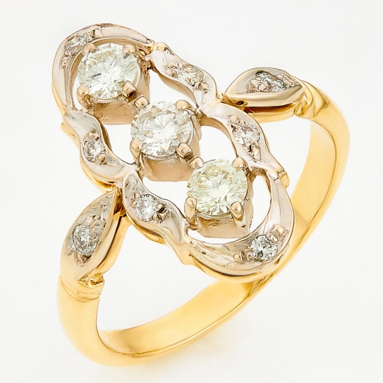 Кольцо из комбинированного золота 750 пробы c 11 бриллиантами, Л62008245 за 100200