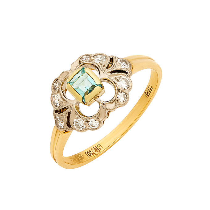 Кольцо из золота 750 пробы c изумрудом и бриллиантами, Л 1911 8557 за 59500