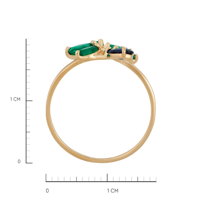 Кольцо из золота 585 пробы c хризопразами и синтетическим сапфиром, Л 1911 9184 за 15120