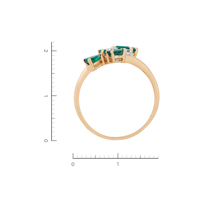 Кольцо из золота 585 пробы c 3 бриллиантами и 5 изумрудами, Л 6201 6505 за 34320