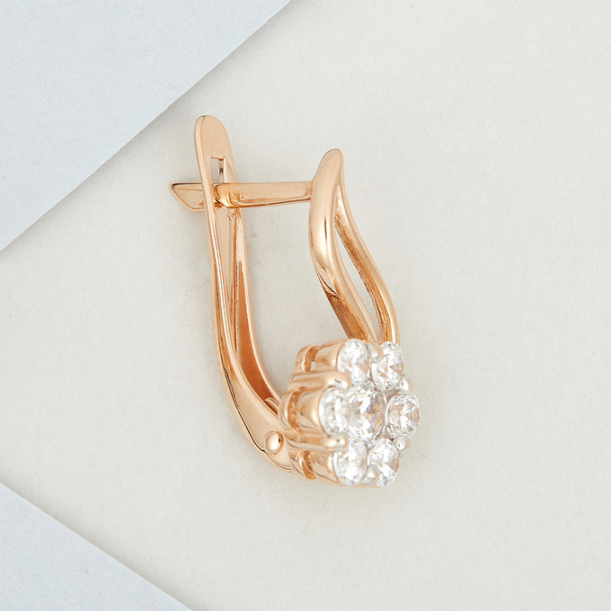 Серьги из красного золота 585 пробы c фианитами