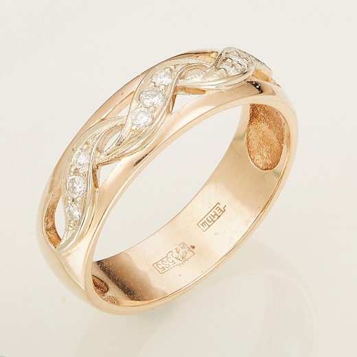 Кольцо из комбинированного золота 585 пробы c 9 бриллиантами Л35047072 фото 1