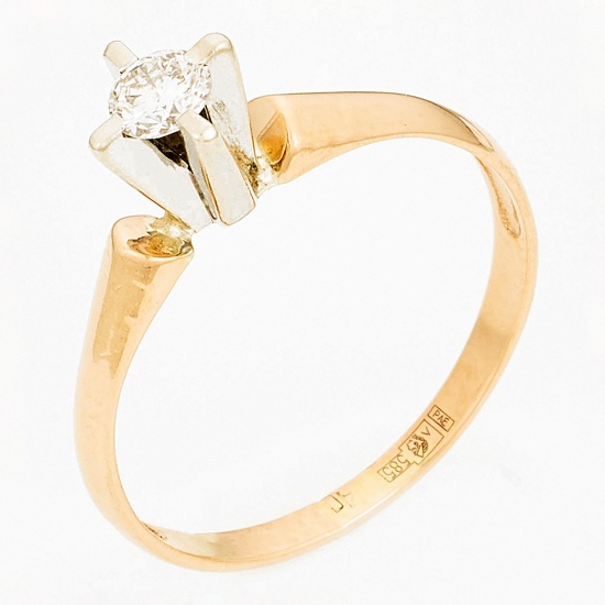 Кольцо из комбинированного золота 585 пробы c 1 бриллиантом, Л31118224 за 12 800 ₽