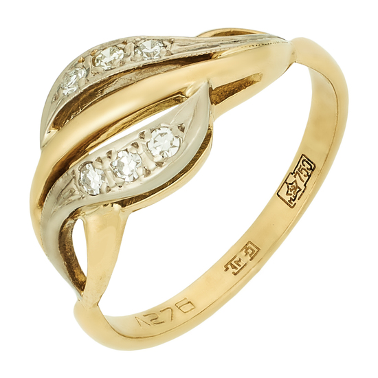 Кольцо из комбинированного золота 750 пробы c 6 бриллиантами, Л48068331 за 27900