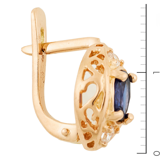 Серьги золото, 585, 2 к.,4,74 гр. (чистый вес 4,645 гр.); Фианит, 2 Сапфир