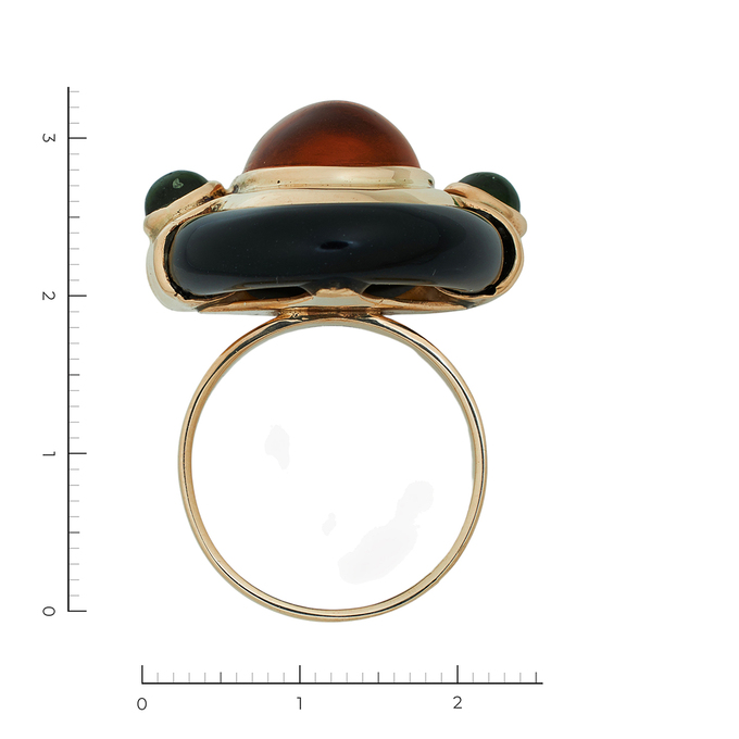 Кольцо из золота 500 пробы c 1 ониксом и 1 янтарём и 2 хризопразами, Л 2810 3830 за 110000