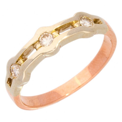 Кольцо из комбинированного золота 585 пробы c 3 бриллиантами 005215 фото 1
