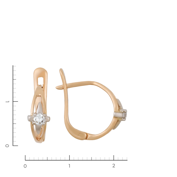 Серьги из комбинированного золота 585 пробы c 2 бриллиантами, Л 2809 5523 за 28140