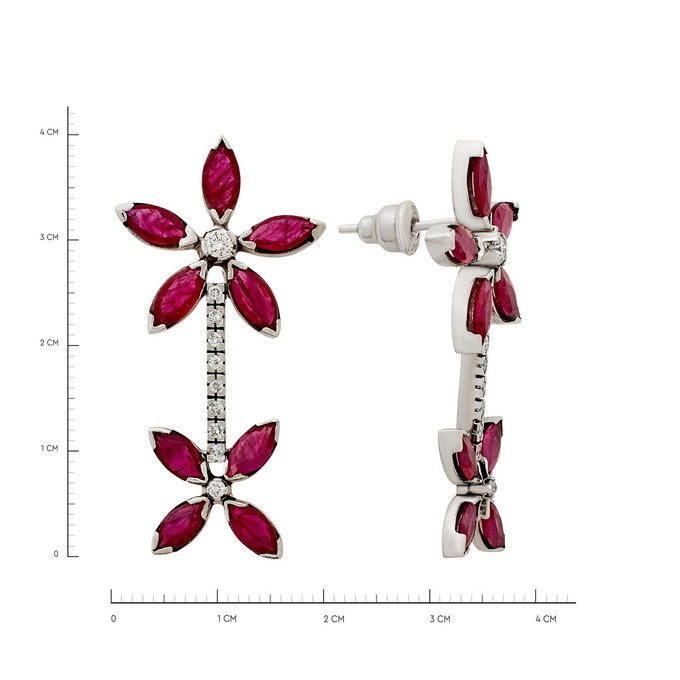 Пусеты из золота 750 пробы c облагороженными рубинами и бриллиантами, Л 2806 1304 за 120000