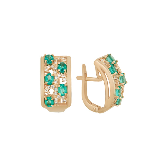 Серьги из золота 585 пробы c изумрудами и бриллиантами