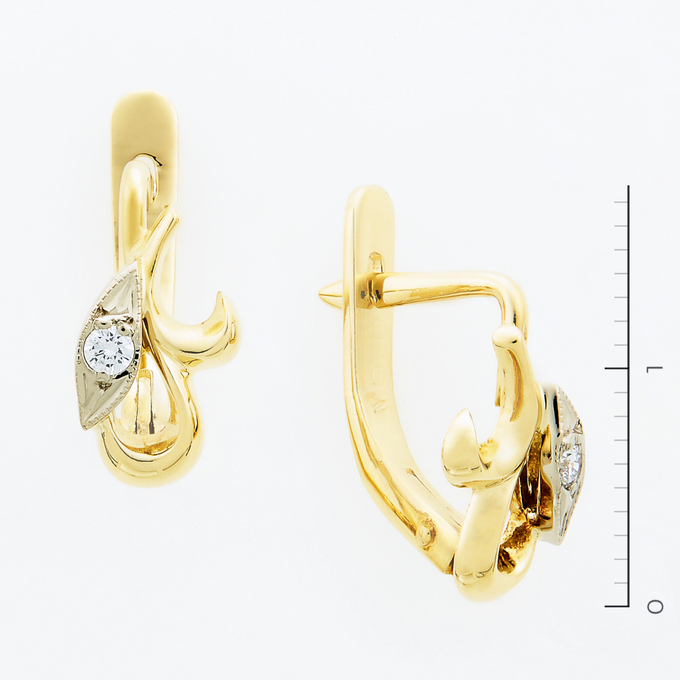 Серьги из золота 750 пробы c 2 бриллиантами