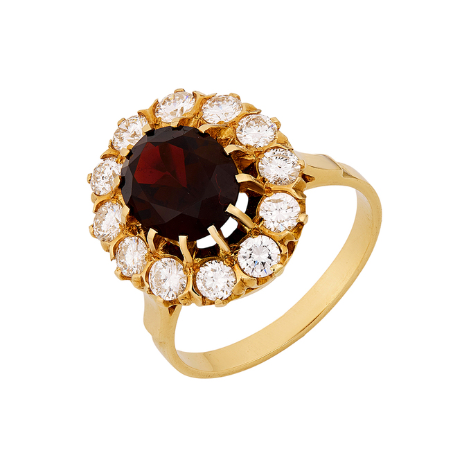 Кольцо из золота 750 пробы c гранатом и бриллиантами, Л 2812 7288 за 180000