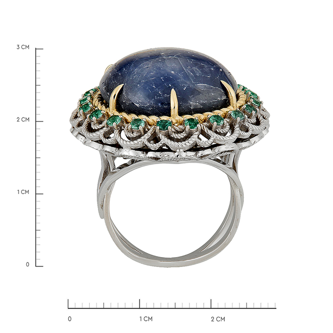 Кольцо из золота 585 пробы c корундом и изумрудами, Л 2812 5387 за 220000