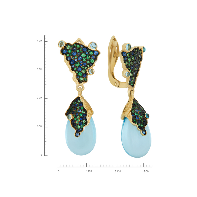 Серьги из золота 585 пробы c топазами, сапфирами и тсаворитами, Ц О007 0563 за 190000