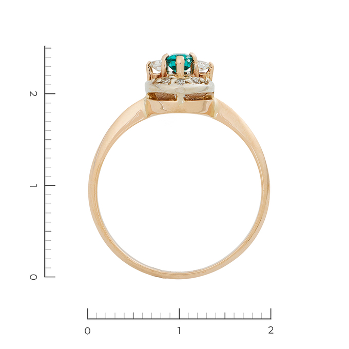 Кольцо из золота 585 пробы c 8 бриллиантами и 1 изумрудом