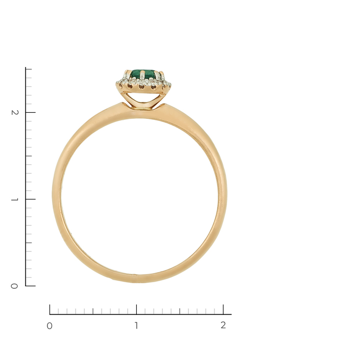 Кольцо из красного золота 585 пробы c 1 изумрудом и 14 бриллиантами