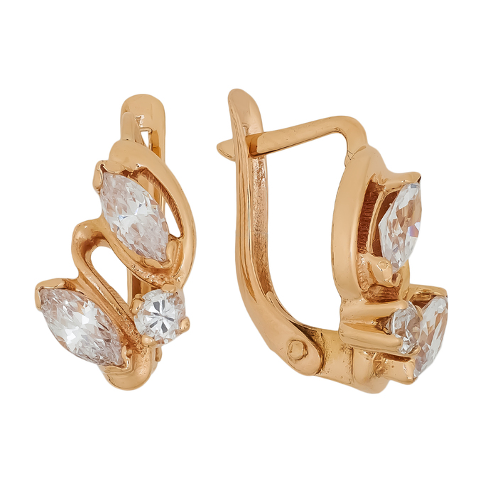 Серьги из красного золота 585 пробы c 6 фианитами