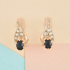 Серьги из золота 585 пробы c 8 бриллиантами и 2 сапфирами