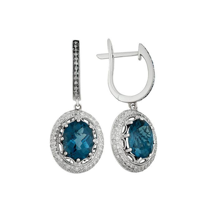 Серьги из золота 585 пробы c топазами и бриллиантами, Ц О007 0715 за 72500