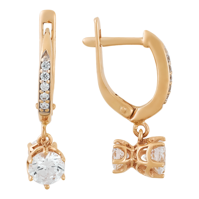 Серьги из красного золота 585 пробы c 14 фианитами