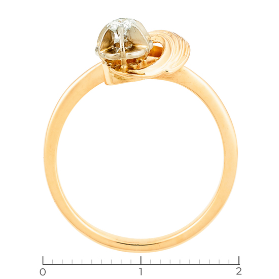 Кольцо из комбинированного золота 583 пробы c 1 бриллиантом, Л28085378 за 12425