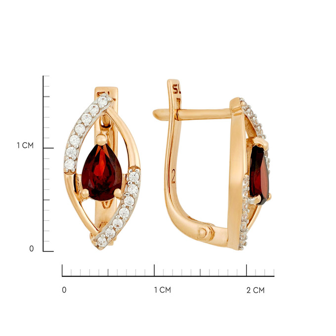 Серьги из золота 585 пробы с гранатами и фианитами, Л 6602 9021 за 27400
