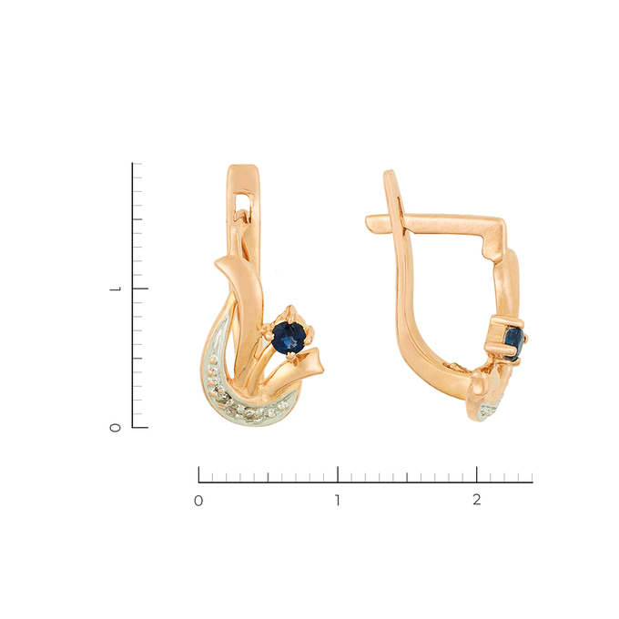 Серьги из комбинированного золота 585 пробы c 2 сапфирами и 4 бриллиантами