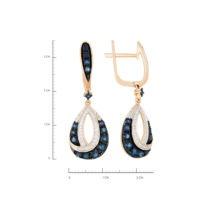 Серьги из золота 585 пробы c сапфирами и бриллиантами, К 0000 5233 за 86400