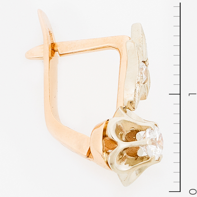 Серьги золото, 585, 1 к.,3,57 гр. (чистый вес 3,45 гр.) со следами износа; Фианит