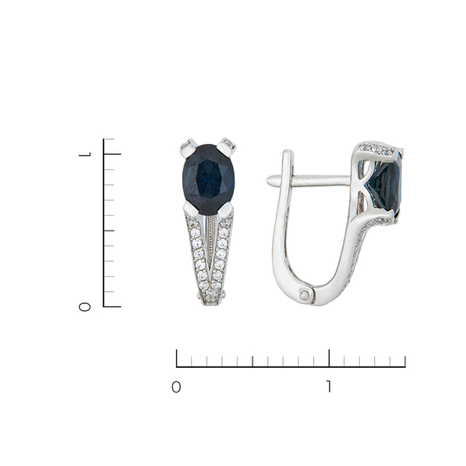 Серьги из белого золота 585 пробы c 2 сапфирами и 52 фианитами