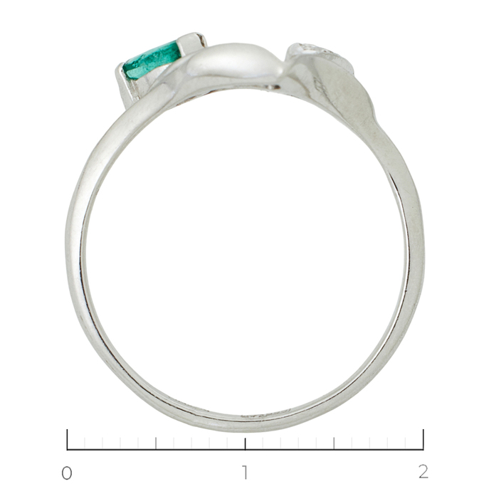 Кольцо из белого золота 585 пробы c 1 изумрудом и 3 бриллиантами, Л 2809 4768 за 27650