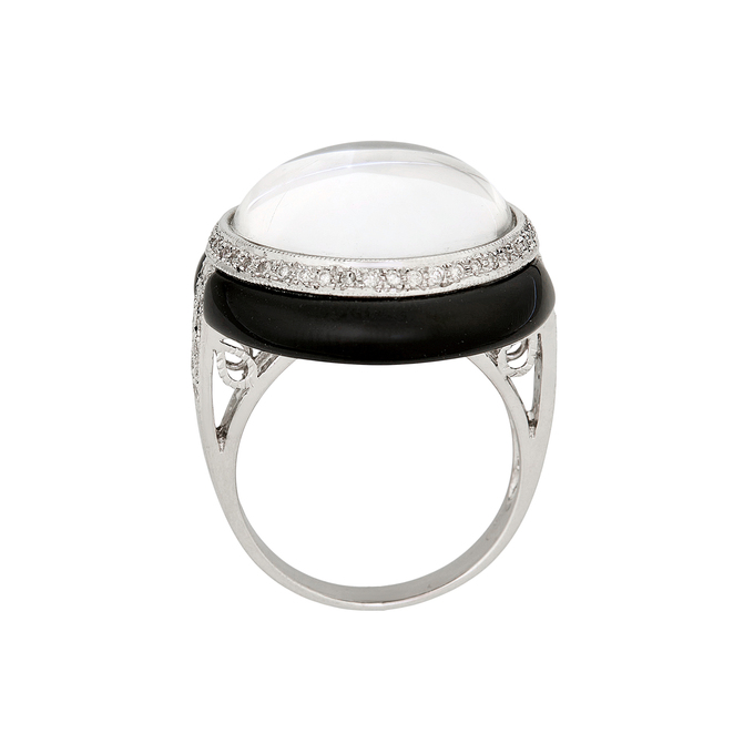 Кольцо из золота 750 пробы c бриллиантами, ониксами и стеклом, Л 2812 6603 за 149000