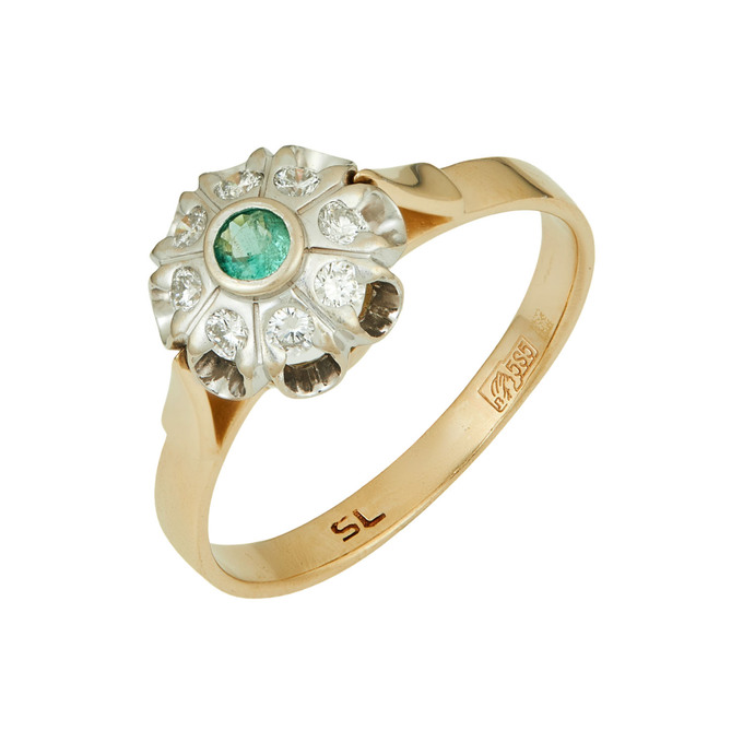 Кольцо из золота 585 пробы c изумрудом и бриллиантами, Л 1812 0576 за 38000