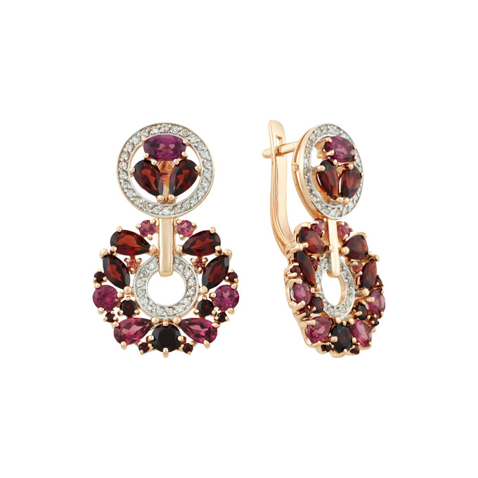 Серьги из золота 585 пробы c гранатами и бриллиантами, Л 7502 9833 за 104000