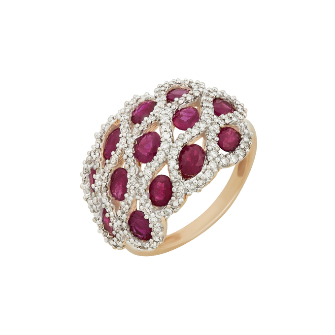 Кольцо из золота 585 пробы c рубинами и бриллиантами