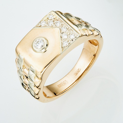 Кольцо печатка из комбинированного золота 585 пробы c 9 бриллиантами Л54027951 фото 1