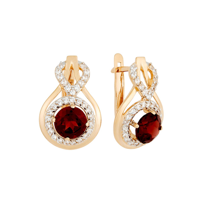 Серьги из золота 585 пробы с гранатами и фианитами, Ц О007 3881 за 59200