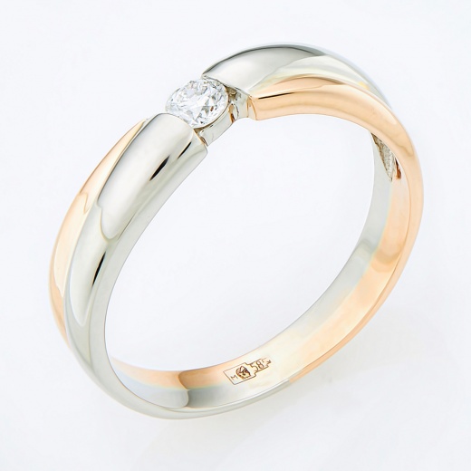 Кольцо из комбинированного золота 585 пробы c 1 бриллиантом Л61013323 фото 1