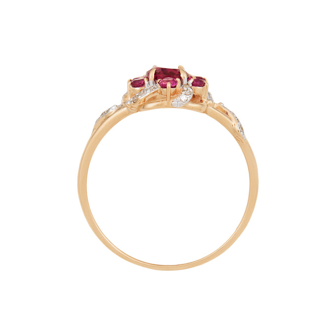 Кольцо из золота 585 пробы c бриллиантами и синтетическими рубинами, Л 6002 5939 за 24800