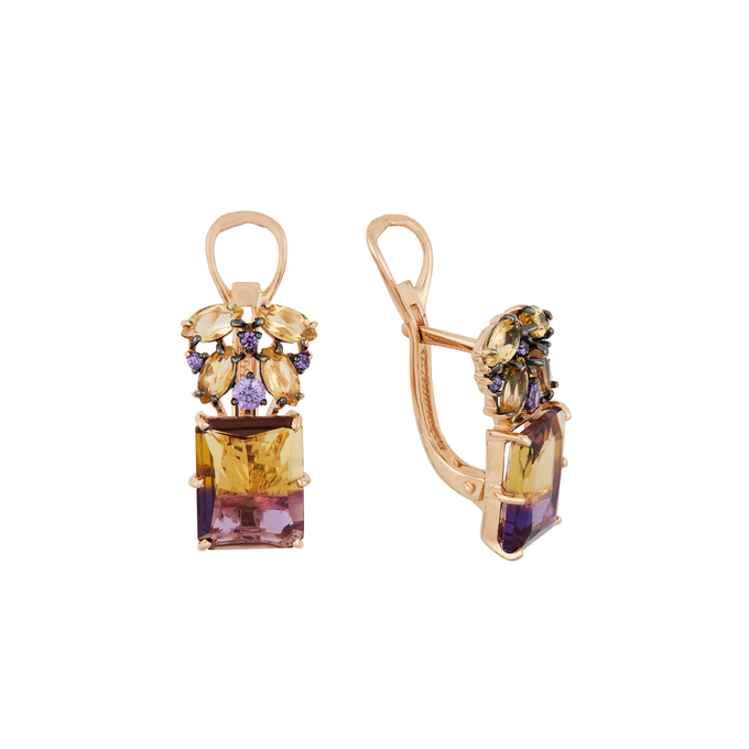 Серьги из золота 585 пробы c аметринами, цитринами и синт.камнями, Л 2414 9702 за 42400