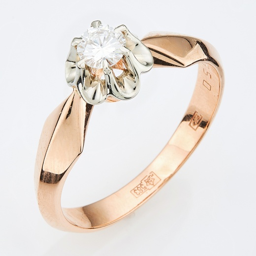 Кольцо из комбинированного золота 583 пробы c 1 бриллиантом Л45057060 фото 1