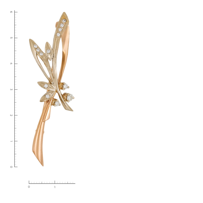 Брошь из комбинированного золота 585 пробы c 13 бриллиантами, Л 5405 3847 за 61600