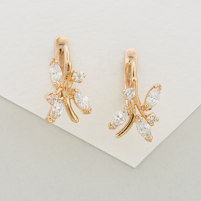 Серьги из красного золота 585 пробы c фианитами