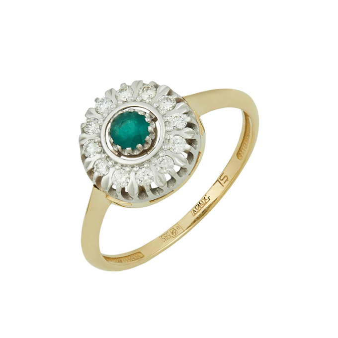 Кольцо из золота 585 пробы c изумрудом и бриллиантами