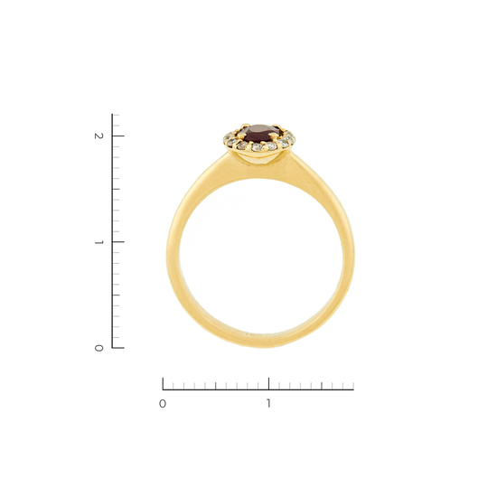 Кольцо из желтого золота 750 пробы c 16 бриллиантами и 1 стекл. рубином, Л52070114 за 35700