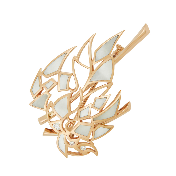 Брошь из золота 585 пробы c бриллиантами и перламутром