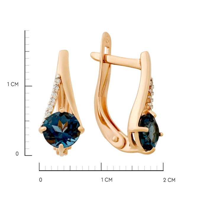 Серьги из золота 585 пробы с топазами Лондон и фианитами, Ц О007 3800 за 22000
