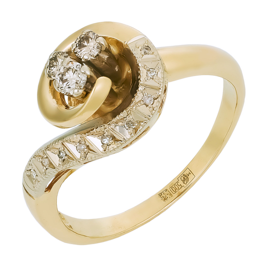 Кольцо из комбинированного золота 500 пробы c 12 бриллиантами, Л73022217 за 32 400 ₽