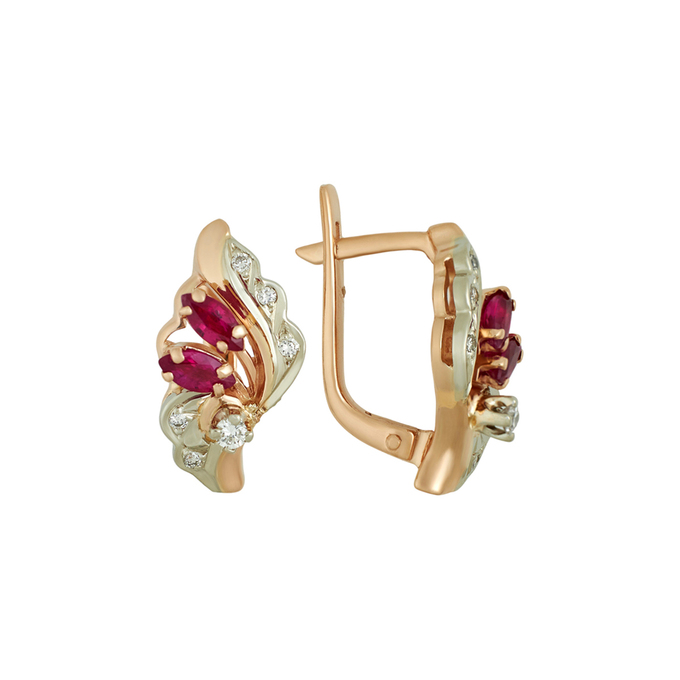 Серьги из золота 585 пробы c рубинами и бриллиантами, Л 4709 1205 за 61500