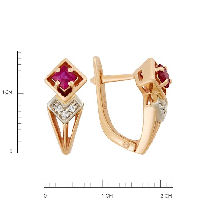 Серьги из золота 585 пробы c рубинами и бриллиантами, Ц О007 1722 за 53920
